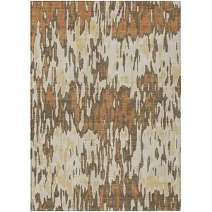 Photo of Copper Gold And Ivory Striped Washable Indoor Outdoor Area Rug