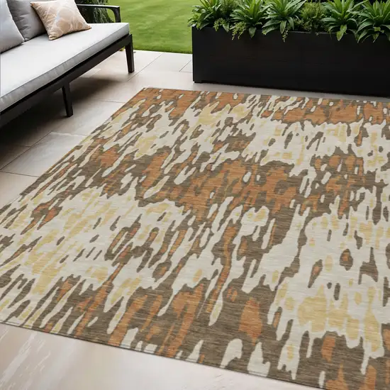 Copper Gold And Ivory Striped Washable Indoor Outdoor Area Rug Photo 1