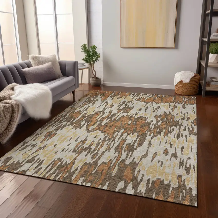 Copper Gold And Ivory Striped Washable Indoor Outdoor Area Rug Photo 9