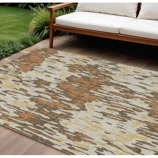 Copper Gold And Ivory Striped Washable Indoor Outdoor Area Rug Photo 1