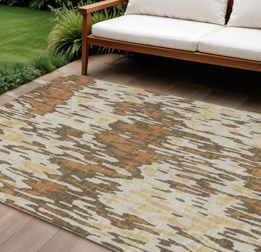 Copper Gold And Ivory Striped Washable Indoor Outdoor Area Rug Photo 1