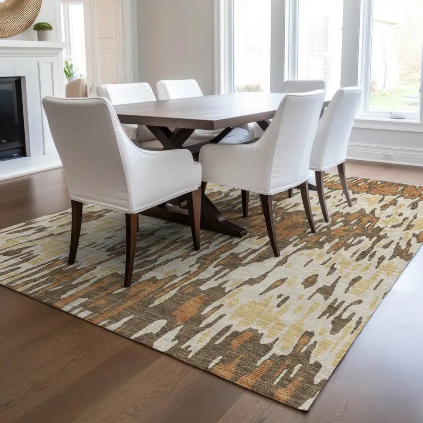 Copper Gold And Ivory Striped Washable Indoor Outdoor Area Rug Photo 9