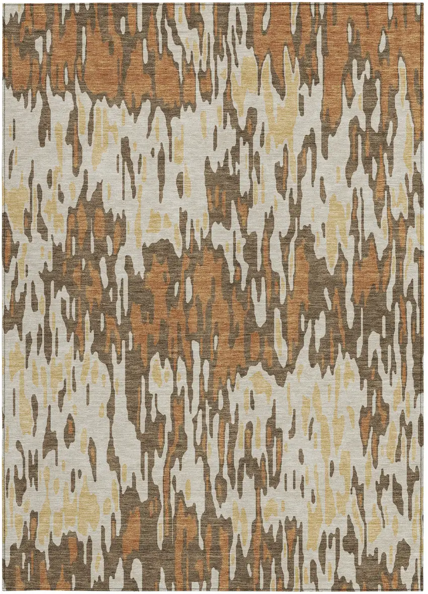 Copper Gold And Ivory Striped Washable Indoor Outdoor Area Rug Photo 7