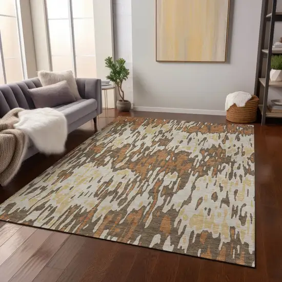 Copper Gold And Ivory Striped Washable Indoor Outdoor Area Rug Photo 9
