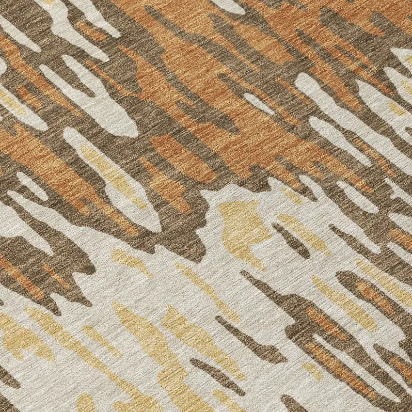 Copper Gold And Ivory Striped Washable Indoor Outdoor Area Rug Photo 5