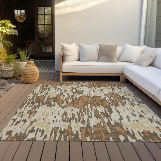 Copper Gold And Ivory Striped Washable Indoor Outdoor Area Rug Photo 8