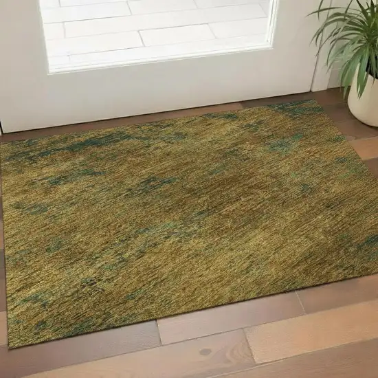 Copper Gold And Teal Abstract Washable Area Rug With UV Protection Photo 2