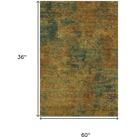 Copper Gold And Teal Abstract Washable Area Rug With UV Protection Photo 9