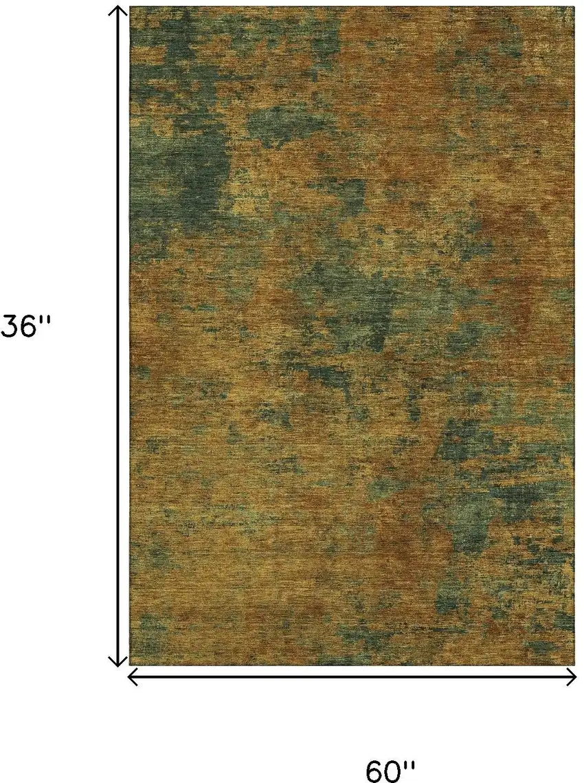 Copper Gold And Teal Abstract Washable Area Rug With UV Protection Photo 9
