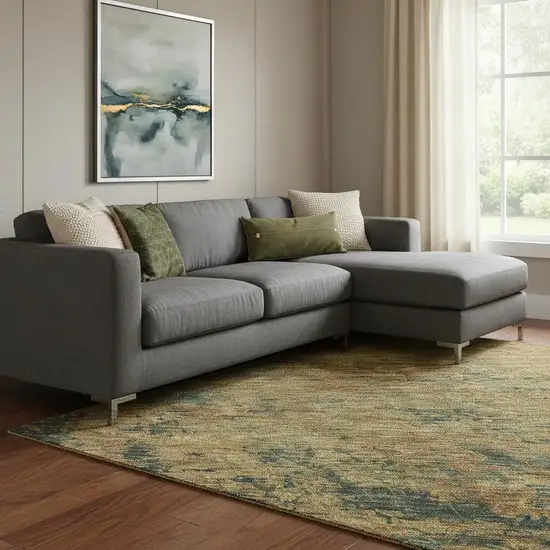 Copper Gold And Teal Abstract Washable Area Rug With UV Protection Photo 2