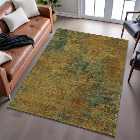 Copper Gold And Teal Abstract Washable Area Rug With UV Protection Photo 5