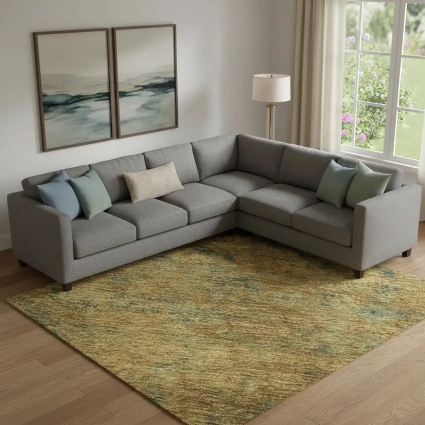 Copper Gold And Teal Abstract Washable Area Rug With UV Protection Photo 2