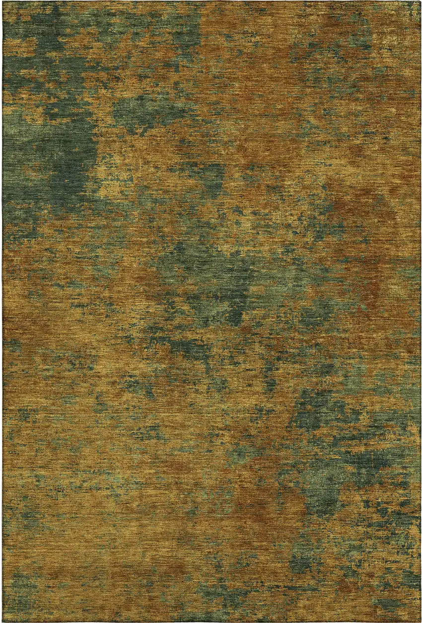 Copper Gold And Teal Abstract Washable Area Rug With UV Protection Photo 6