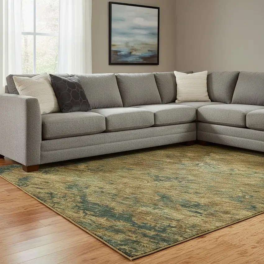 Copper Gold And Teal Abstract Washable Area Rug With UV Protection Photo 2