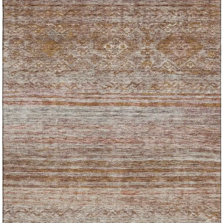 Copper Gray And Beige Abstract Geometric Washable Area Rug With UV Protection Photo 4