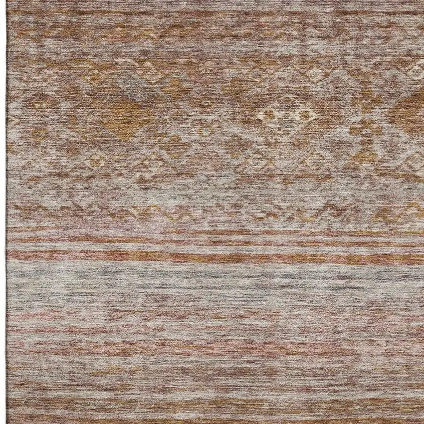 Copper Gray And Beige Abstract Geometric Washable Area Rug With UV Protection Photo 3