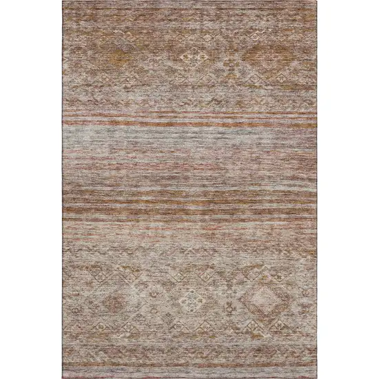Copper Gray And Beige Abstract Geometric Washable Area Rug With UV Protection Photo 3