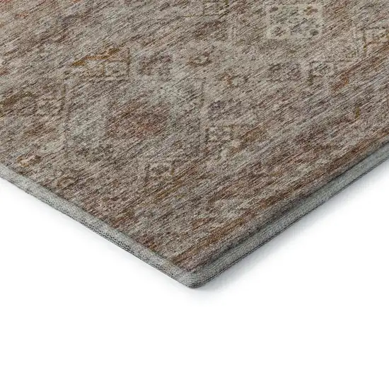 Copper Gray And Beige Abstract Geometric Washable Area Rug With UV Protection Photo 5