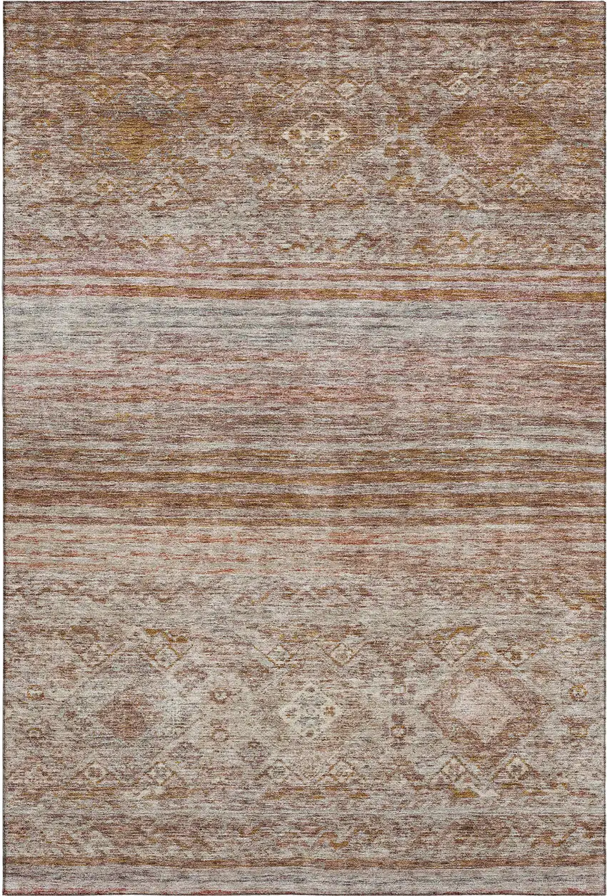 Copper Gray And Beige Abstract Geometric Washable Area Rug With UV Protection Photo 3