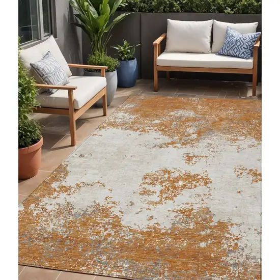 Copper Gray And Beige Abstract Washable Indoor Outdoor Area Rug Photo 1