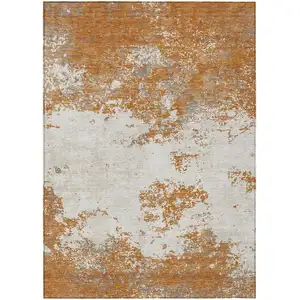 Photo of Copper Gray And Beige Abstract Washable Indoor Outdoor Area Rug