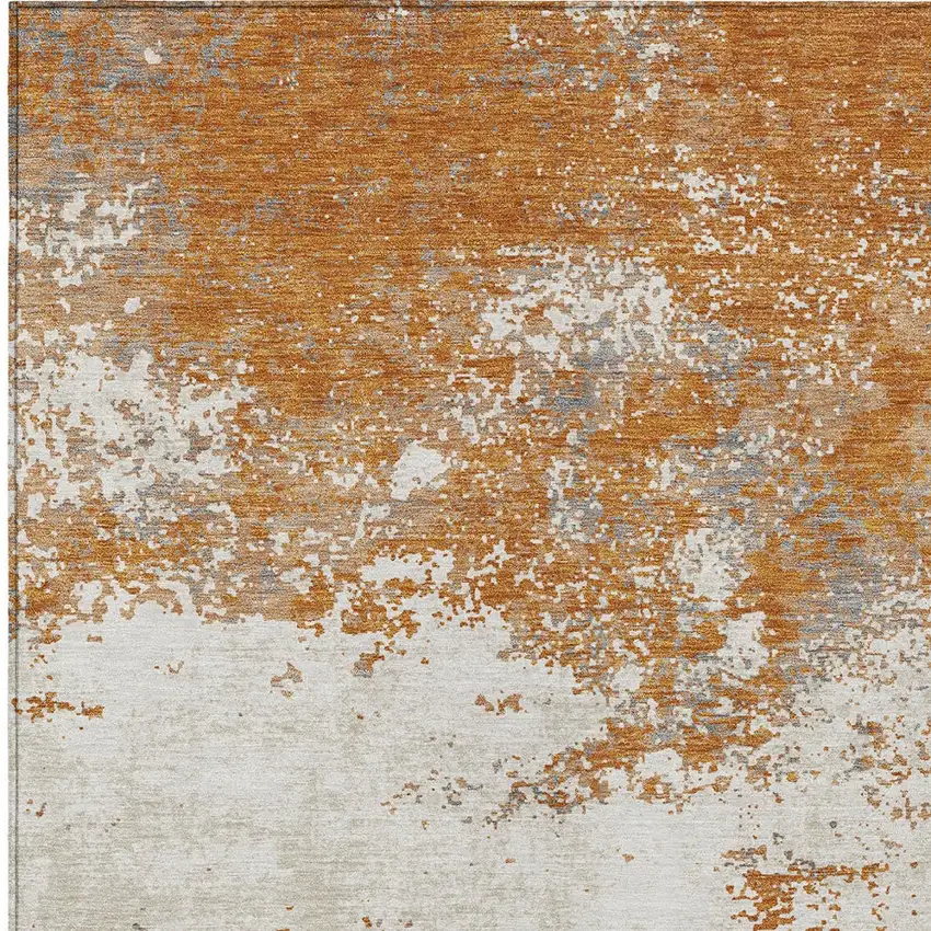 Copper Gray And Beige Abstract Washable Indoor Outdoor Area Rug Photo 6