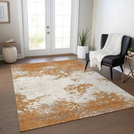 Copper Gray And Beige Abstract Washable Indoor Outdoor Area Rug Photo 9