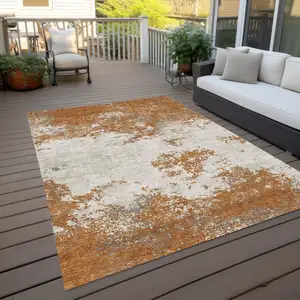 Photo of Copper Gray And Beige Abstract Washable Indoor Outdoor Area Rug