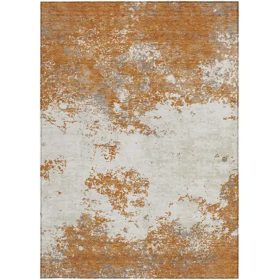 Copper Gray And Beige Abstract Washable Indoor Outdoor Area Rug Photo 7