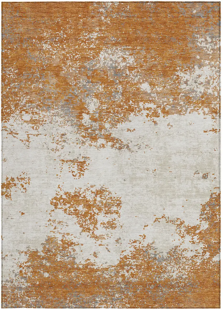 Copper Gray And Beige Abstract Washable Indoor Outdoor Area Rug Photo 7