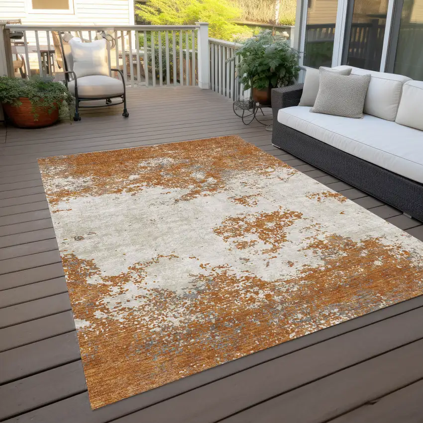 Copper Gray And Beige Abstract Washable Indoor Outdoor Area Rug Photo 8