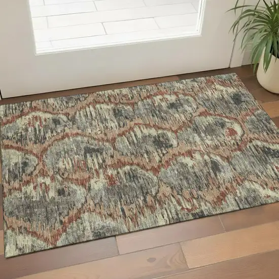 Copper Gray And Beige Diamond Washable Area Rug With UV Protection Photo 1