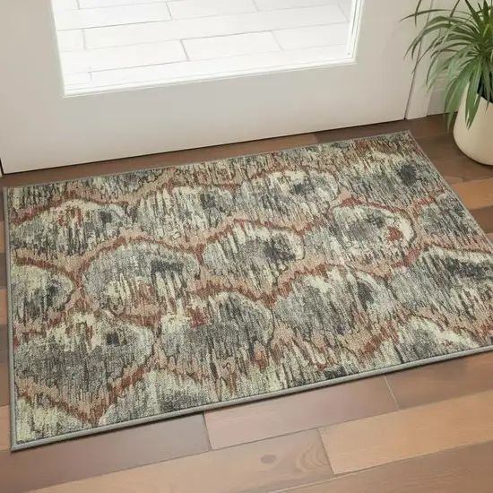 Copper Gray And Beige Diamond Washable Area Rug With UV Protection Photo 2