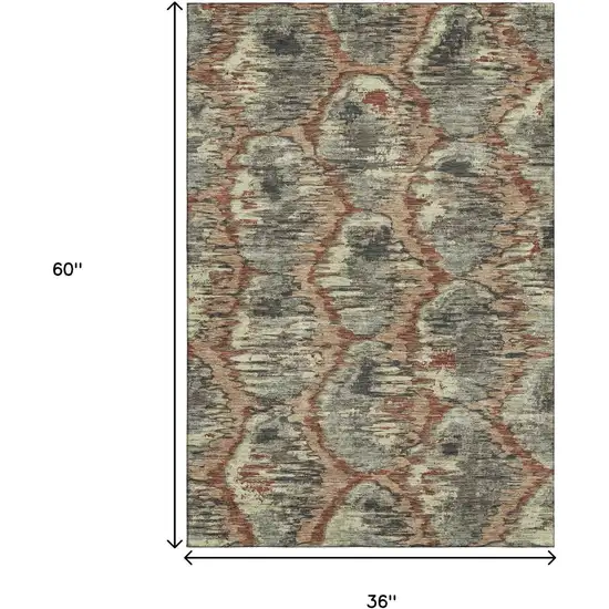 Copper Gray And Beige Diamond Washable Area Rug With UV Protection Photo 3