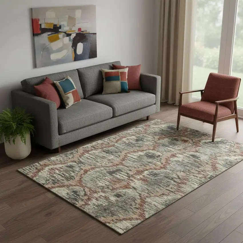 Copper Gray And Beige Diamond Washable Area Rug With UV Protection Photo 1