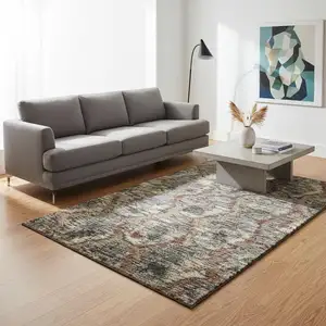 Photo of Copper Gray And Beige Diamond Washable Area Rug With UV Protection