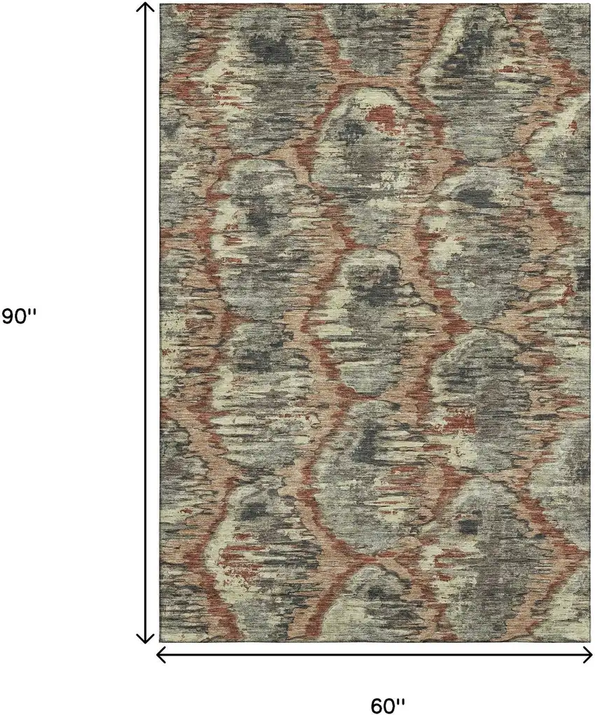 Copper Gray And Beige Diamond Washable Area Rug With UV Protection Photo 3