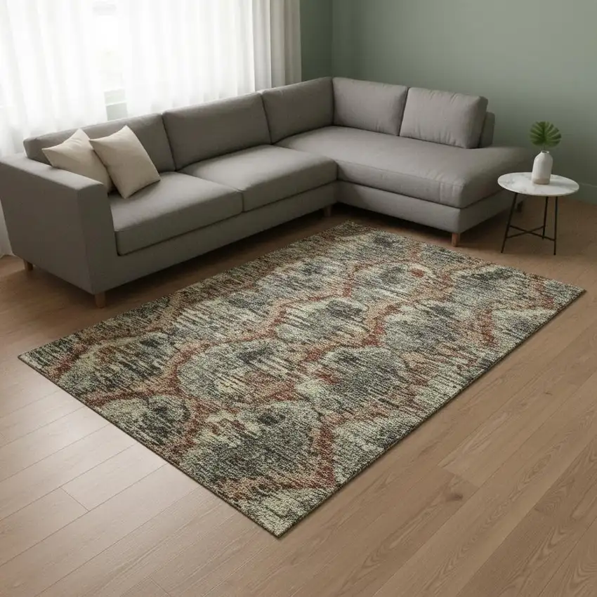 Copper Gray And Beige Diamond Washable Area Rug With UV Protection Photo 2