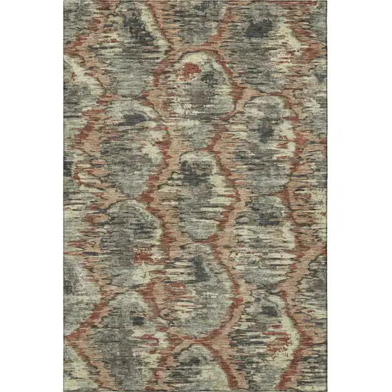 Copper Gray And Beige Diamond Washable Area Rug With UV Protection Photo 4