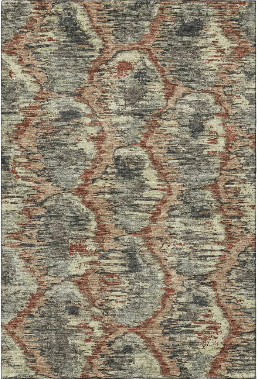 Copper Gray And Beige Diamond Washable Area Rug With UV Protection Photo 4