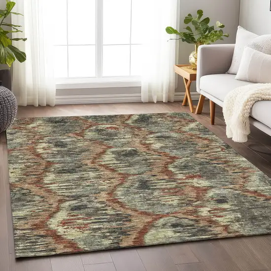 Copper Gray And Beige Diamond Washable Area Rug With UV Protection Photo 5