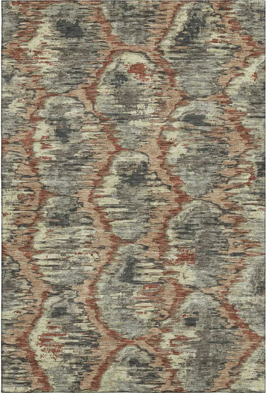 Copper Gray And Beige Diamond Washable Area Rug With UV Protection Photo 1