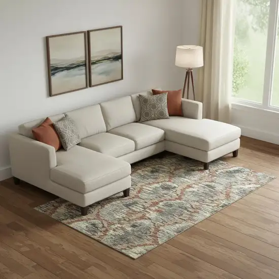 Copper Gray And Beige Diamond Washable Area Rug With UV Protection Photo 1