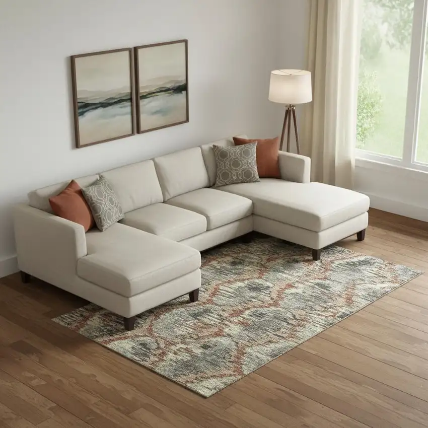 Copper Gray And Beige Diamond Washable Area Rug With UV Protection Photo 1