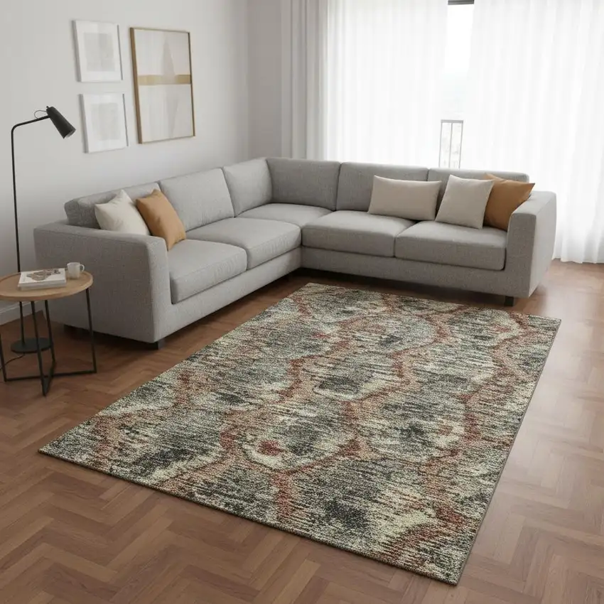 Copper Gray And Beige Diamond Washable Area Rug With UV Protection Photo 2