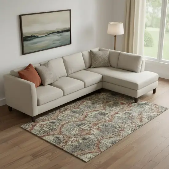 Copper Gray And Beige Diamond Washable Area Rug With UV Protection Photo 1