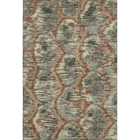 Copper Gray And Beige Diamond Washable Area Rug With UV Protection Photo 1