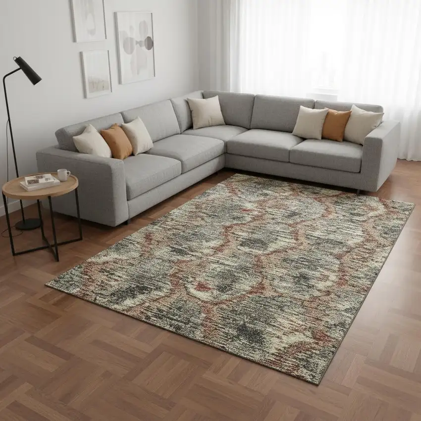 Copper Gray And Beige Diamond Washable Area Rug With UV Protection Photo 2