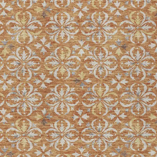 Copper Gray And Beige Floral Washable Indoor Outdoor Area Rug Photo 6