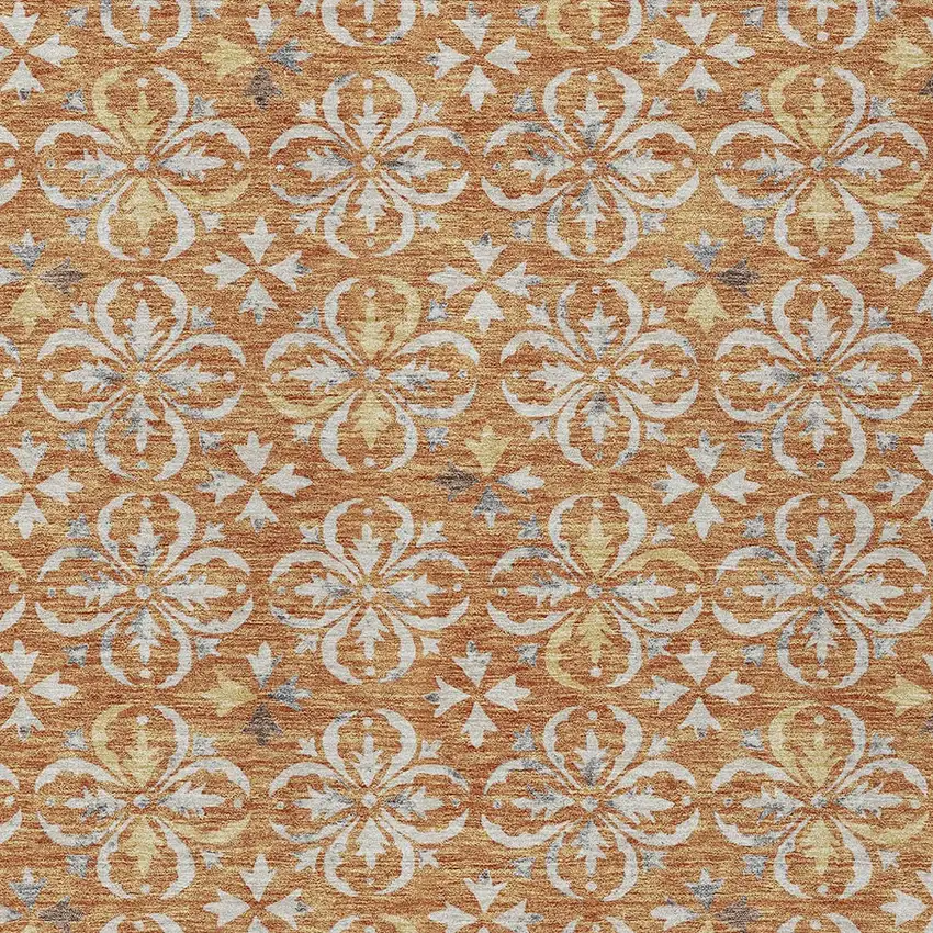 Copper Gray And Beige Floral Washable Indoor Outdoor Area Rug Photo 6